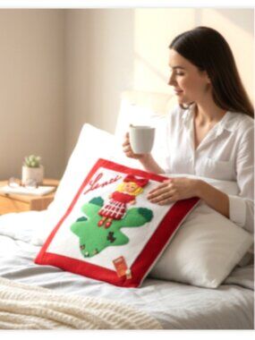 Lenci Italy Christmas Felt Pillow Cover Girl Dog 20x20 Handmade Numbered NWT